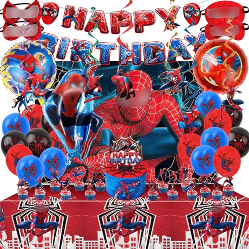 Kinder Geburtstagsdeko, 50 Stück Kinder Geburtstag Party Set, Enthält Banner, Tischdecke, Swirl Decoration, Tortendeko, Augenmasken, Hintergrundtuch, Luftballons