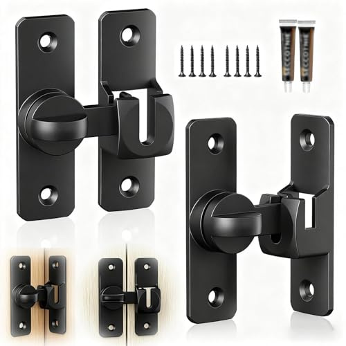 LERANXIN 2 Pares Cerradura para Puerta Corredera,90°/180° Cerradura Pestillo para Puerta,Pestillo-Puerta Corredera,Aleación de Aluminio Pestillo-Puerta,con Tornillos y Adhesivo,para Dormitorio y Baño