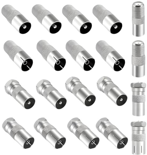 MejaRizon Connettore F femmina a RF femmina adattatore coassiale, 20 pezzi F tipo spina TV 9.5 maschio e femmina a tipo F connettore a vite Converte per ricevitori satellitari, cavo antenna, router