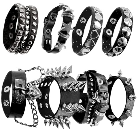 HISAKYST 8pcs Spiked Bracelets Emo Bracelets Spike Bracelet Unisex，80s cool rock style, a must-have for parties, music festivals, and motorcycle enthusiasts