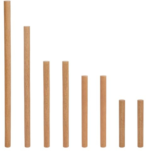 BENECREAT 8 barras de madera para tacos de madera, 5 tamaños, redondas, tacos de madera natural para carpintería, manualidades y proyectos de bricolaje