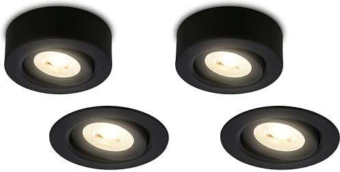 Briloner - 2 en 1 Foco LED de superficie y empotrable, orientable, luz blanca cálida, plano, LED spot 230V, foco de techo, 68mm agujero, 90x30mm (DxH), negro (Paquete de 2)