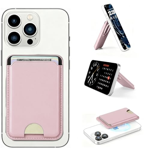 For MagSafe Wallet, Slim Card Holder, RFID Blocking, Magnetic Wallet for Phone with Adjustable Stand, for iPhone 16/15/14/13/12/Pro/Pro Max Serie Pink
