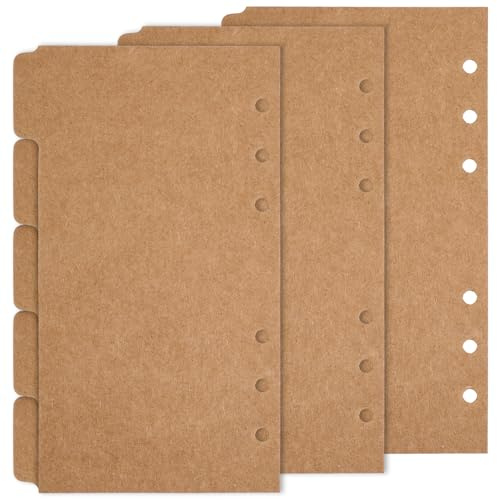 15 hojas, 3 carpetas de papel de estraza con 6 agujeros, A6, separadores A6, carpeta de anillas, separador, carpeta para hojas sueltas, cuaderno, organizador personal, plantillas de anillas