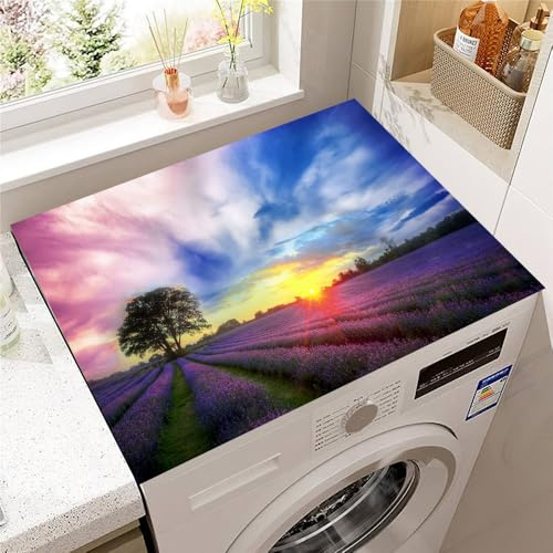 Hearda Housse Machine a Laver Paysage Lavande,Dessus Tapis Lave Linge Antidérapant,Housse de Protection pour Machine à Laver Top,Tapis de Protection pour Dessus Sèche-Linge (Paysage,30x40cm)