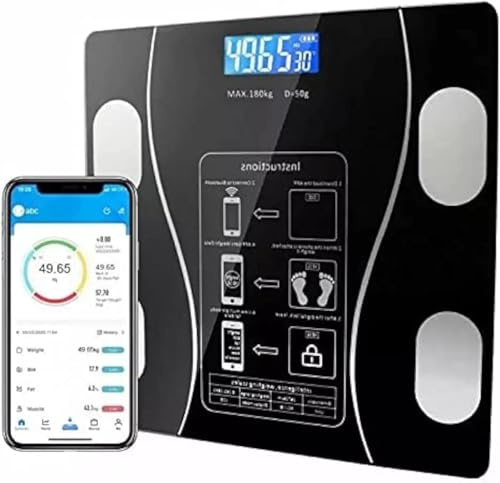 21 SHOP® Bilancia Pesapersone Professionale Nera, Impedenziometrica con Bluetooth,Digitale con App,Misura Peso Corporeo Massa Grassa BMI