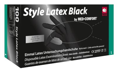 AMPRI Latexhandschuhe, schwarz, 100 Stück/Box, Größe S, puderfrei, Style Latex Black: Latex Einweghandschuhe in den Größen XS, S, M, L, XL