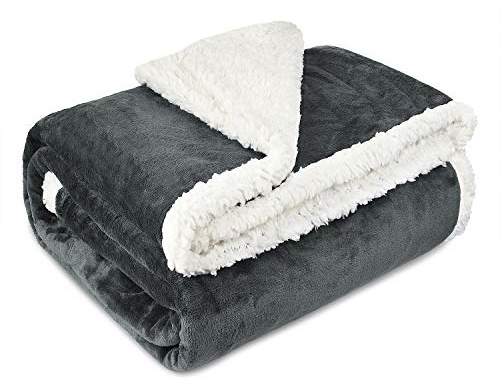 Catalonia Classy Sherpa Fleece Throw Blanket, Warm Thick Soft Winter Fluffy Plush Couch Throw, Reversible Cozy Fleece Blanket Sofa Single Bed, All Season 150 x 130 cm Grey