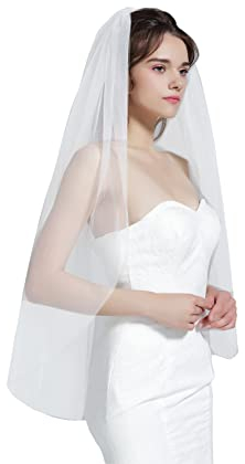 BEAUTELICATE Schleier Brautschleier Braut Hochzeit Softtüll Weiß Ivory Lang Kurz Ellbogenlang Mit Metall Kamm 1 Schicht V67 - Ivory/Cream - Gr. Fingerspitzen länge:100cm
