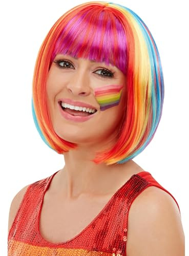 Smiffys Regenbogen Bob Perücke, Mehrfarbig Halloween