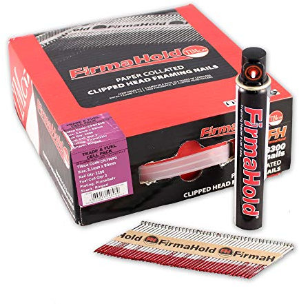 Firmahold Galv 90mm x 3.1 Collated Nails CPLT90PG - 2,200 Nails and 2 Gas Cells 1st Fix Paslode,Quickload, NailFire