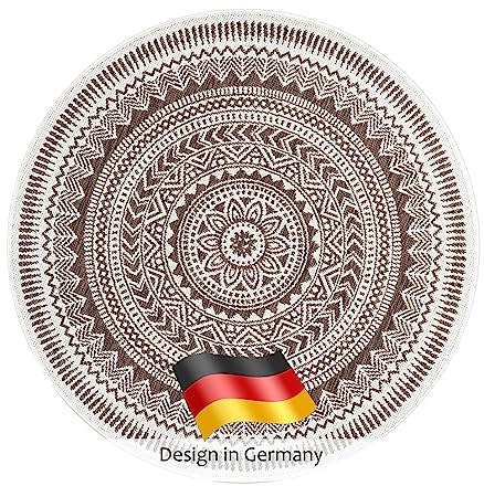 DomDeco In- und Outdoor-Teppich Rund - 120x120cm - Stilvoller Teppich für Innen- und Außenbereich - Beige-Braun