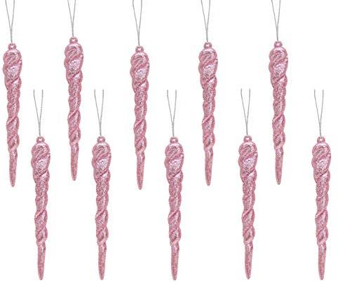 Christmas Concepts® 12cm Glitter Icicle Decorations Christmas Tree Trims (BABY PINK, 10)