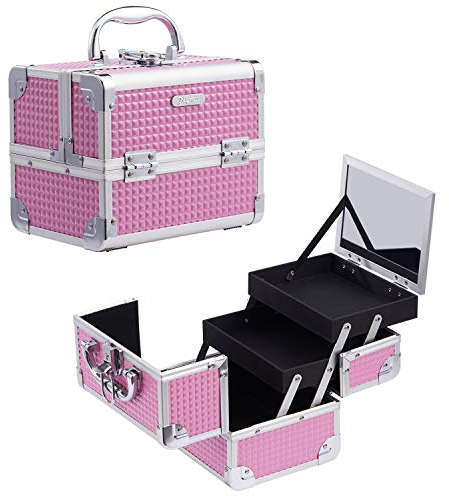 Joligrace Kosmetikkoffer Schminkkoffer Make up Koffer Beauty Case Kosmetik Make up Organizer Koffer Mit Schlüssel und Spiegel Nagelkoffer Verschließbar Multikoffer,Rosa