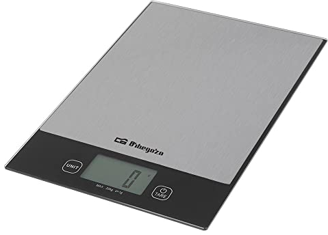 Orbegozo PC 2026 - Báscula de cocina, control táctil, pantalla LCD, función auto-tara, desconexión automática, superficie anti huellas, 20 kg máx