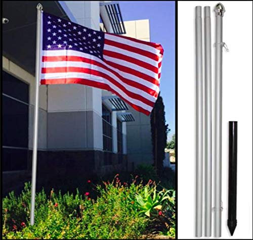 HandinHandCreations USA-Flagge mit 3 m langem Fahnenmast und 3 x 15 cm langem Aluminium-Stange – einfach zu montierendes Design – 4. Juli Gedenkstätte oder Veteranentag