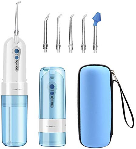 Oral Irrigator bärbar vattenflosser uppladdningsbar tandrengörare med 4 lägen 5 jetspetsar 150 ml vattentank