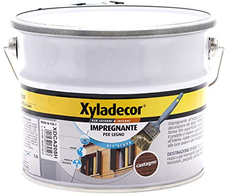 Xyladecor IMPREGNANTE ALL' ACQUA per Legno vernice Fondo per Interni ed Esterni, Inodore, colore CASTAGNO 2,5L, 2.5 L