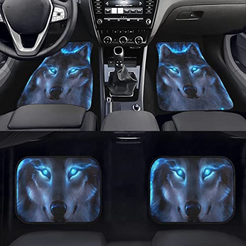 chaqlin Universal-Auto-Innen-Schutzvorrichtungen, Set mit 4 Stück, Tier-Neon-Wolf, bedruckte Auto-Bodenmatten, Vorder- und Hinterseite, Auto-Boden-Teppiche für Damen und Herren