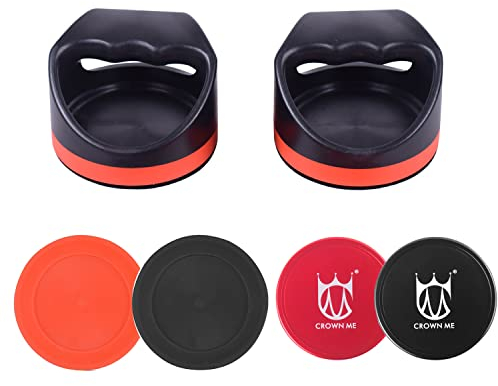 Airhockey-Schieber und Airhockey-Pucks, 2 Stück Schläger mit 2 Kunststoff-Pucks und 2 Logo-Pucks aus Aluminium