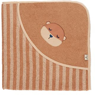 Sterntaler Baby Unisex Badetuch Baby GOTS Otti - Badeponcho Baby, Kapuzenhandtuch, Badehandtuch Kinder gestreift Ottermotiv - Bio - 80x80 cm - braun