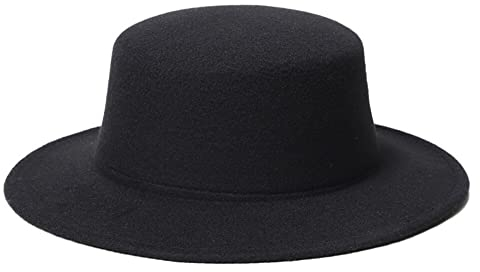 Klassischer flacher Fedora-Hut mit breiter Krempe für Schweinekuchen, verstellbar, für Kirche, Derby für Hochzeiten, Partys, Bühnenauftritte, schwarz, One size