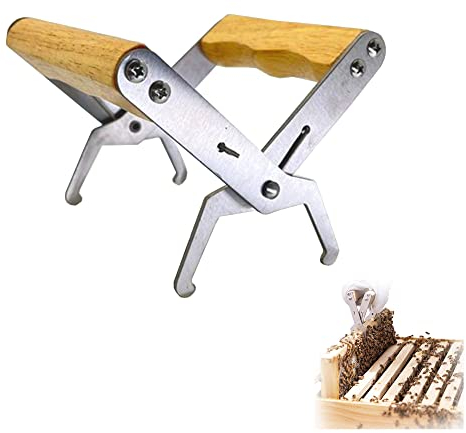 Bienenkorb Griff Bienenkorb Rahmen Imker Lifter Bienenwaben Imker Zange Hive Rahmen Imker Werkzeug Imkerei Zange Rostfreier Stahl und Holzgriff leicht zu halten zum Greifen des Bienenstockrahmens