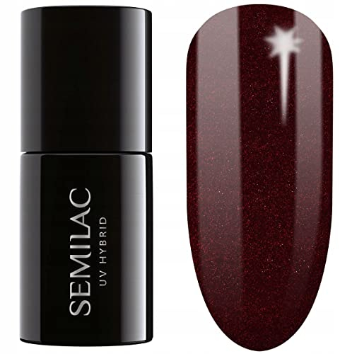 SEMILAC Gel Nail Polish 393 Sparkling Black Cherry - Full Coverage Gel Polish - Soak Off Easy To Use LED/UV Nail Lamp - Long Lasting Manicure and Pedicure up to 3 weeks