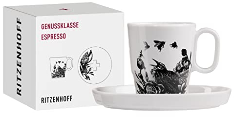 Ritzenhoff 3721001 Tasse à expresso 95 ml - série Genussklasse N° 1 - set avec soucoupe, en porcelaine - pièce de designer