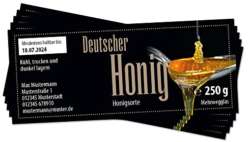 Apoidea – Honig Etiketten Rechteckig selbstklebend & personalisierbar - 50 Stück/Etiketten Honiggläser 250g / Honig Aufkleber für selbstgemachten Honig/Honigetiketten für Honiggläser