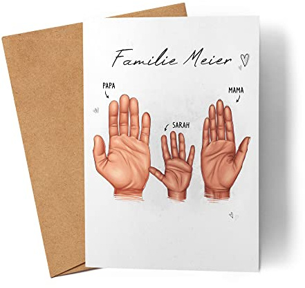 Kiddle-Design Mutter Vater Kind Karte Personalisiert Geschenk Familie Baby Geburt Vatertag Muttertag Babygeschenk Eltern Familienbild 3 Kinder