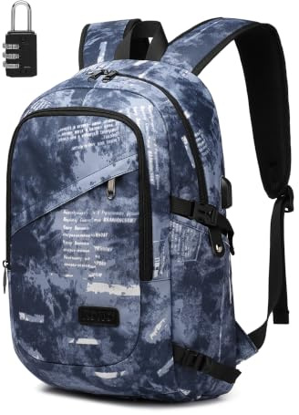 KONO Laptop Rucksack 15,6 Zoll für Herren, Wasserdichter Business Rucksack mit USB Anschluss, Reiserucksack für Arbeit Schule Reise, Tarnblau