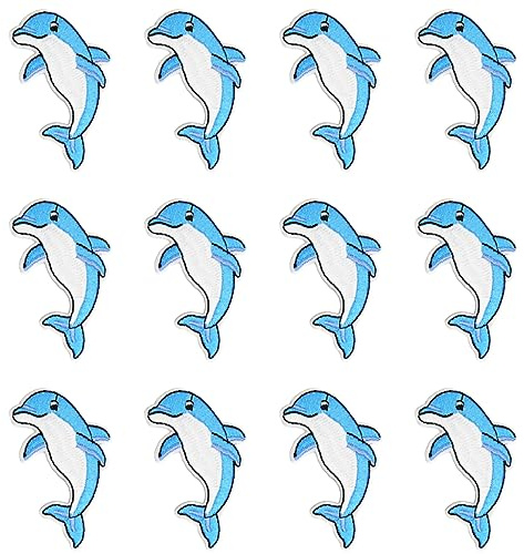 JKJF 12 Stück Delphin Patches Delfin Aufbügeln Bügelbild Dolphin Aufnäher Applikation Meerestiere Stickerei Patches für Kleidung Rucksack Schuhe Jacke Jeans Hut Kleid