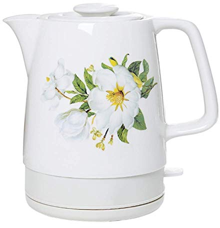 FFOCCO Ceramic Electric Kettle Chinese Blue and White Porcelain Energy Saving Safety Kitchen Tea Kettle Rapid Boil Vintage Style Tea Coffee Soup Oatmeal 1.7L Present