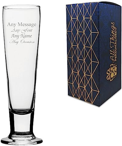 Personalised Engraved Tall 14oz CIN CIN Beer Glass, Personalise with Any Message for Any Occasion, Choose from a Variety of Fonts, Gift Box Included, Laser Engraved