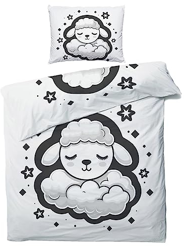 ZDABAOEC Cute Schaf Kinderbettwäsche 100x135 Jungen Mädchen, Weiche Microfaser Kinder Baby Bettwäsche 2er Set - 1 Bettbezug + 1 Kissenbezug 40x60, mit Reißverschluss, Wende Motiv
