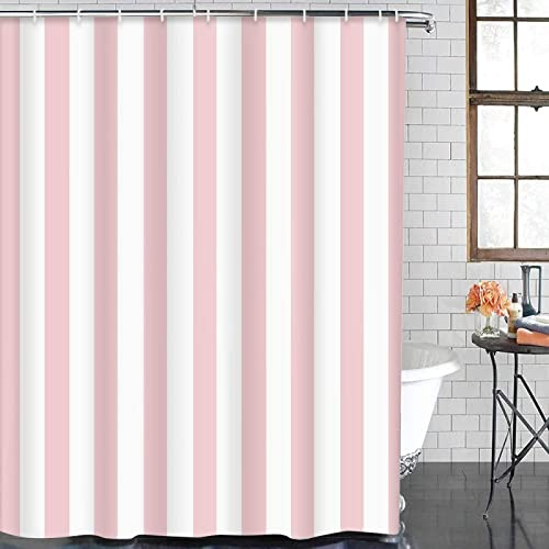 Latwerio Pink Stripes Shower Curtain 3D Bathroom Shower Curtains Pink Stripes, Mould Resistant Waterproof Washable Bathroom Curtains, Shower Curtain 180 x 180 cm with 12 Hooks Bath Curtain