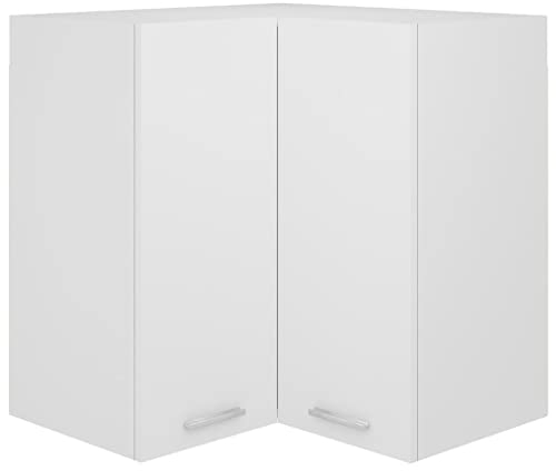 KOIECETA Armario Colgante de Esquina Con 2 Estantes, Mueble de Cocina Empotrado, Color Blanco, 57 x 57 x 60 cm, Madera