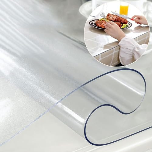 Protezione da Tavolo in PVC Trasparente, Pellicola Protettiva Per Tavolo In Vetro Morbido Satinato Trasparente Da 1,5Mm, Tovaglie Impermeabile Tappetino Protettivo Trasparente per Tavoli,50x100cm