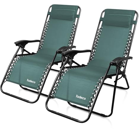 Todeco Transat Exterieur Lot de 2, Chaise Longue Inclinable, Bain de Soleil