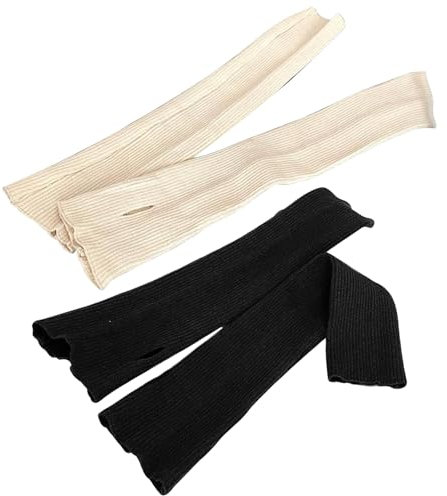 qiqiaollo 2 Paar warme Armstulpen, lange fingerlose Handschuhe, gestrickte Armwärmer für Damen, Strickhandschuhe mit Daumenloch, 68, 2 Paar, One size