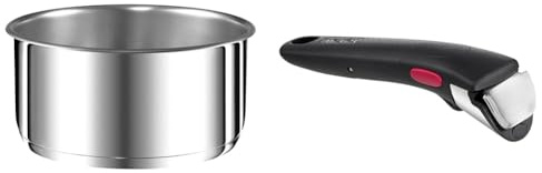 Tefal Ingenio Preference Casserole 22 cm, Empilable, Acier inoxydable, Induction, Polyvalence & Ingenio Poignée amovible noire, Empilable, Verrouillage sécurité 3 points