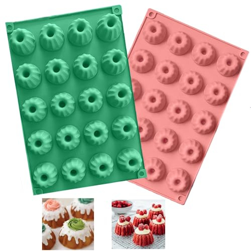 Firavggu Lot de 2 mini moules à kouglof en silicone - 20 capacités - Petit moule à kouglof - Revêtement antiadhésif - Pour gâteaux, muffins, brownie pudding