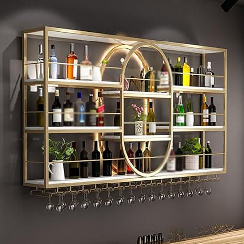 ICEMOB Profesional Mueble Bar,Almacenar Botellas con Luz LED,Botellero Pared,Vinotecas para Cocina, Comedor, Hogar,Fácil De Instalar,Eficiente Y Práctico,Oro,150CM