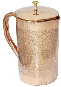 BRACOP® Kupferkrug für Wasser reines Kupfer Trinkflasche Servierutensilien geprägte Gläser Trinkgeschirr Moscow Mule Becher Wasserkrüge mit Deckel 17 Liter auslaufsicherer Wasserkrug Wasserflasche