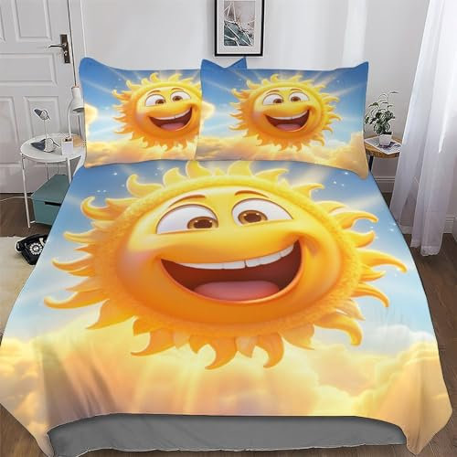 AAPZY Sonne Bettbezüge Mikrofaser Angenehme Bettwäsche 2 teilig - Weich & Bügelfrei Bettbezüge Mit Reißverschluss - Bettdeckenbezug Set Mit Kissenbezüge Single (135x200cm)