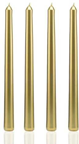 Scentoria 4 Stück Spitzkerzen Gold, Stabkerzen, Tropfkerzen, Kerzen, Bunt, für Flaschen, Christ Baumkerzen, Ritualkerzen