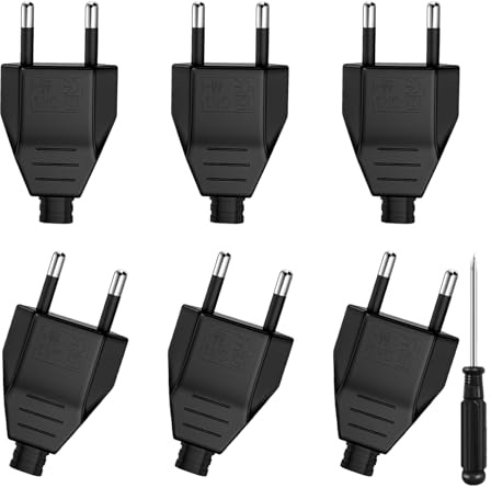 CYIOU 6 Piezas Conector Plano de Seguridad 2.5A/250V Enchufe Bipolar Macho Enchufe Plano Clavija Enchufe Macho Bipolar con Destornillador para Cable de alimentación, Negro | Enchufe plano de 2,5 A, enchufe Schuko plano con destornillador, 2 pines, para pequeños electrodomésticos