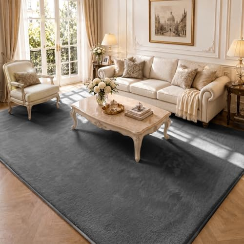 vounot ® Tapis de Salon Moderne Ultra Doux Tapis à Poils Ras Lavable en Machine avec Un sous-Tapis antidérapant fourni pour Le Salon la Chambre ou la terrasse 240x340cm Anthracite