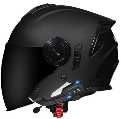Casco Da Moto Retrò Caschi Jet E Demi-Jet Uomo E Donna Con Doppia Visiera Bluetooth Casco Aperto Omologato ECEDOT Con Altoparlante Incorporato Per La Risposta Automatica 5,M:57-58CM